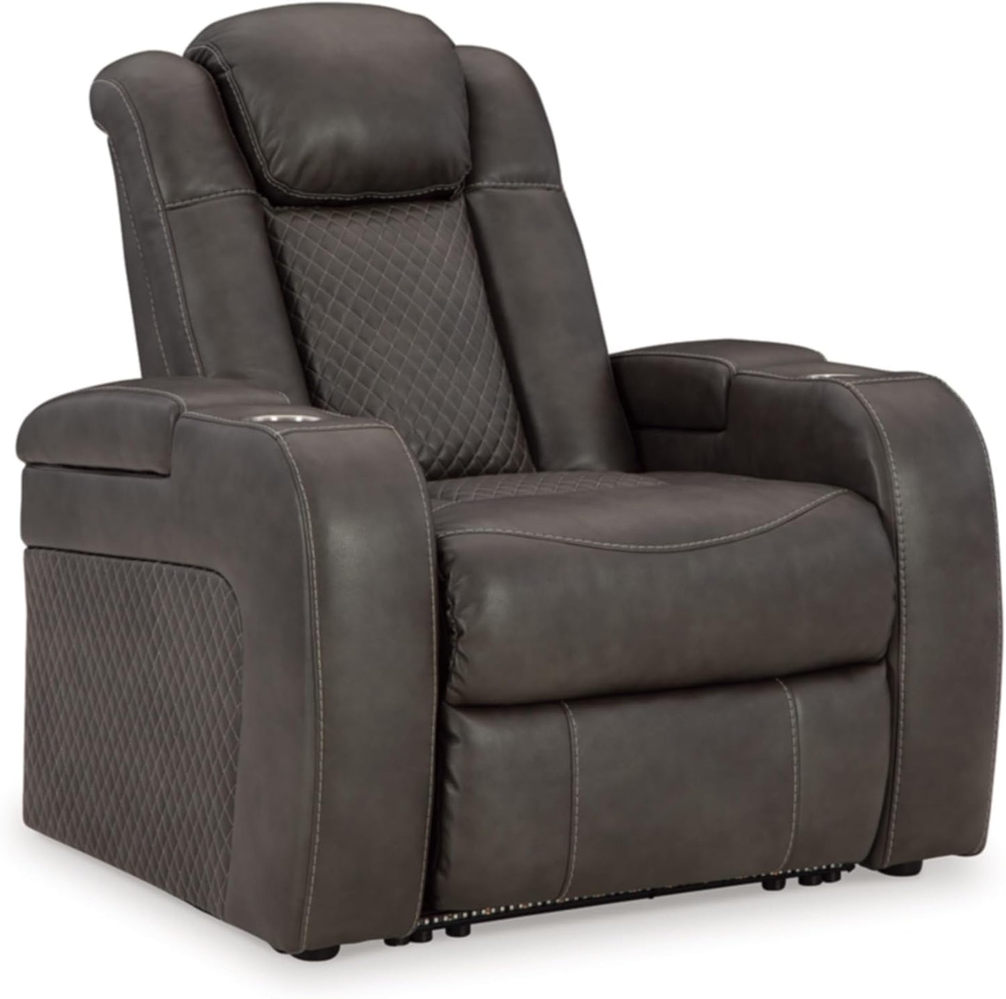 Signature Design by Ashley Wolfridge Contemporary Faux Leather Upholstered Power Recliner with Adjustable Headrest, USB Ports and 2 Cup Holders, Dark Brown