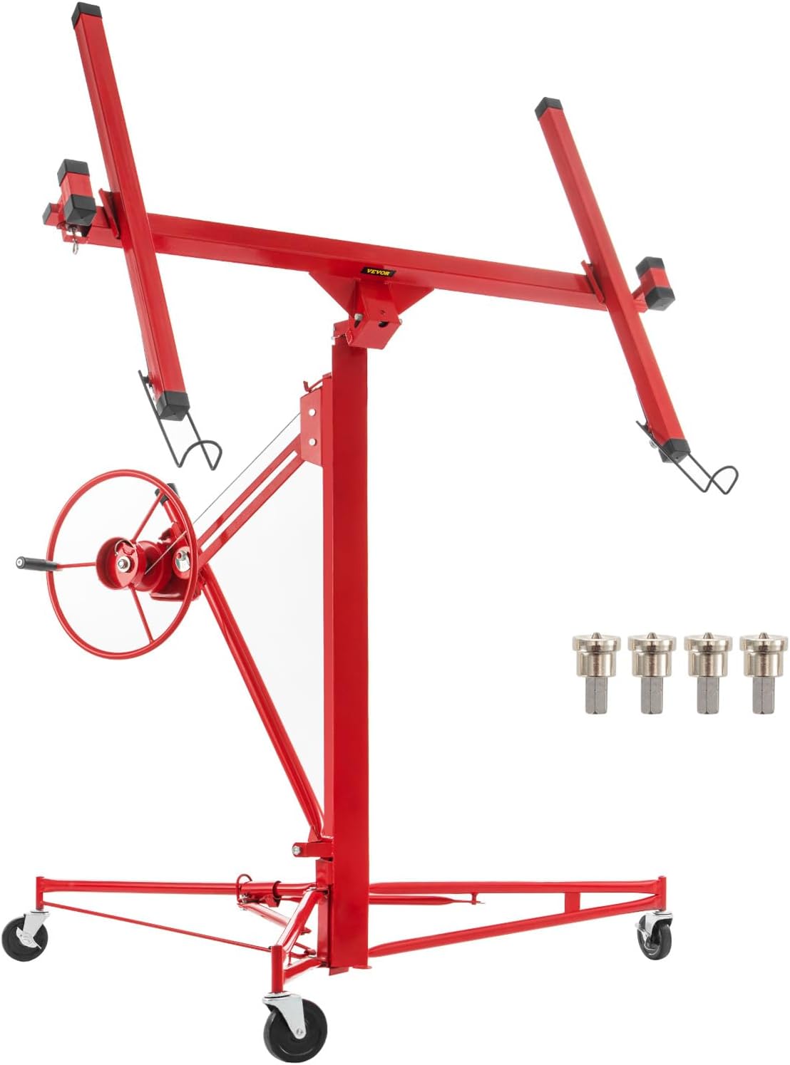 VEVOR Drywall Lift Sheetrock Lift 11FT, Drywall Rolling Lifter Panel, 150lb Weight Capacity Panel Hoist Jack Tool, Steel Material w/Telescopic Arm & 3 Lockable Wheels, 48x192 in Plasterboard Size