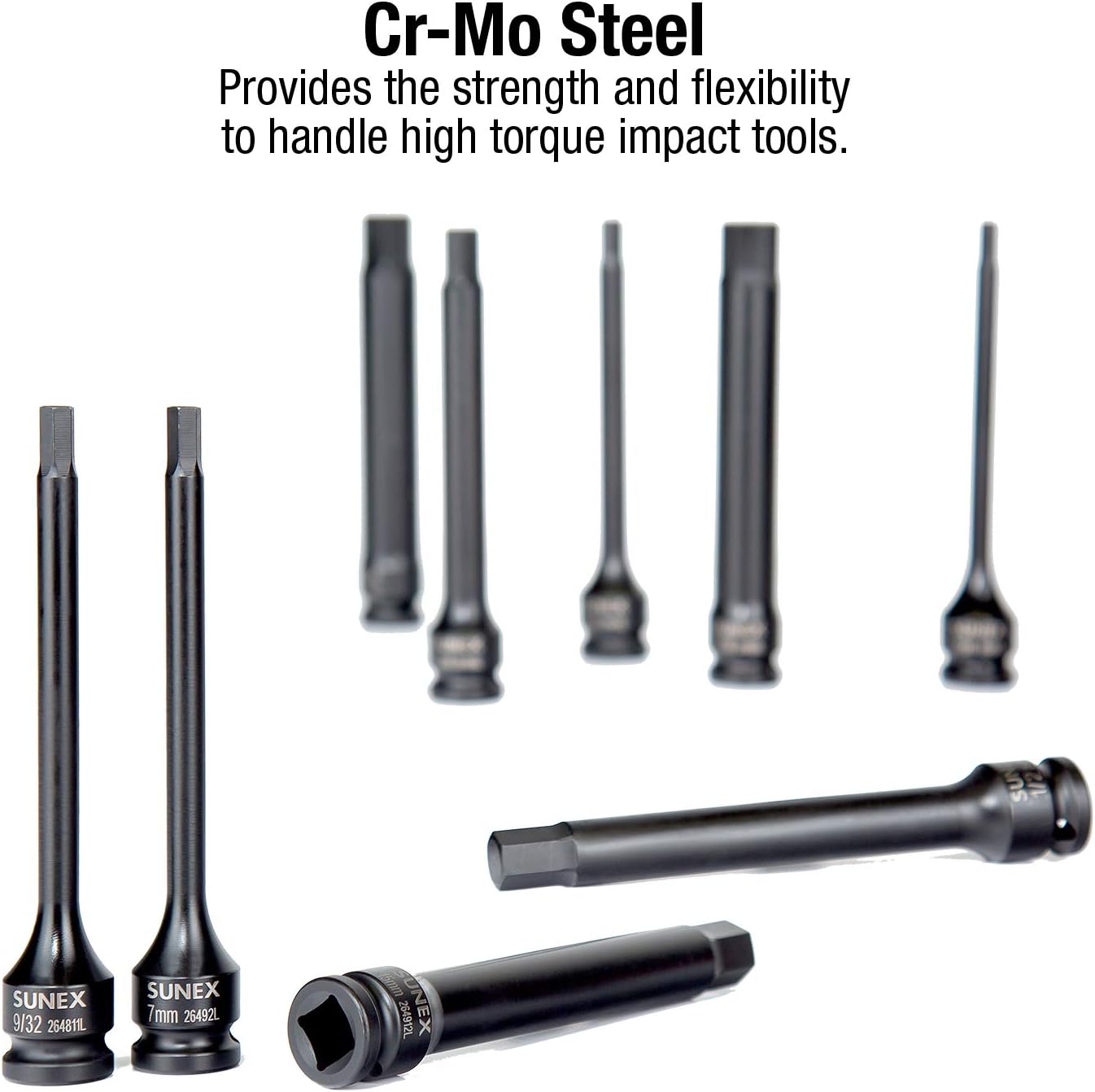 SUNEX TOOLS 2637L 20pc 1/2" Drive Impact Hex Driver Master Set 6in. ¼” to 9/32” and 6mm to 17mm, ,