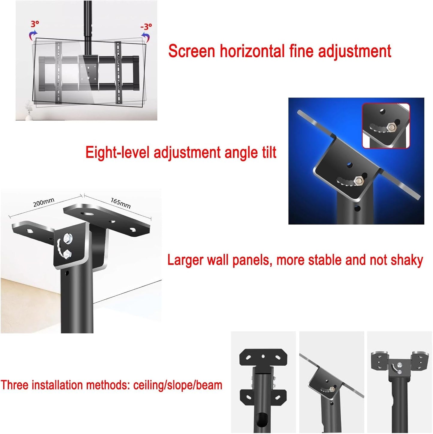Adjustable Ceiling TV Mount Stand - Fits 39-90 Inch TVs Cable Management Max Load 85kg Easy Installation Compatible with VESA 600x400mm Perfect for Home Theater