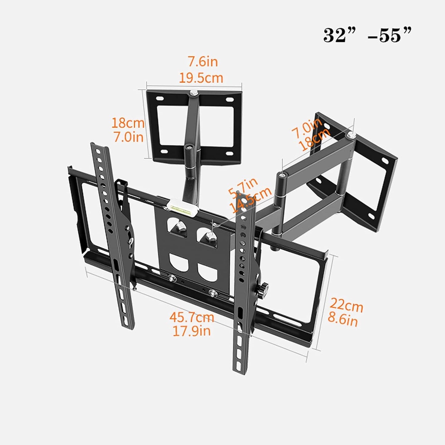 Six-arm Corner, Full Motion Wall Mount with Swivel Tilt for 32 to 70 Inch Flat Screen TVs, Dual Base Design