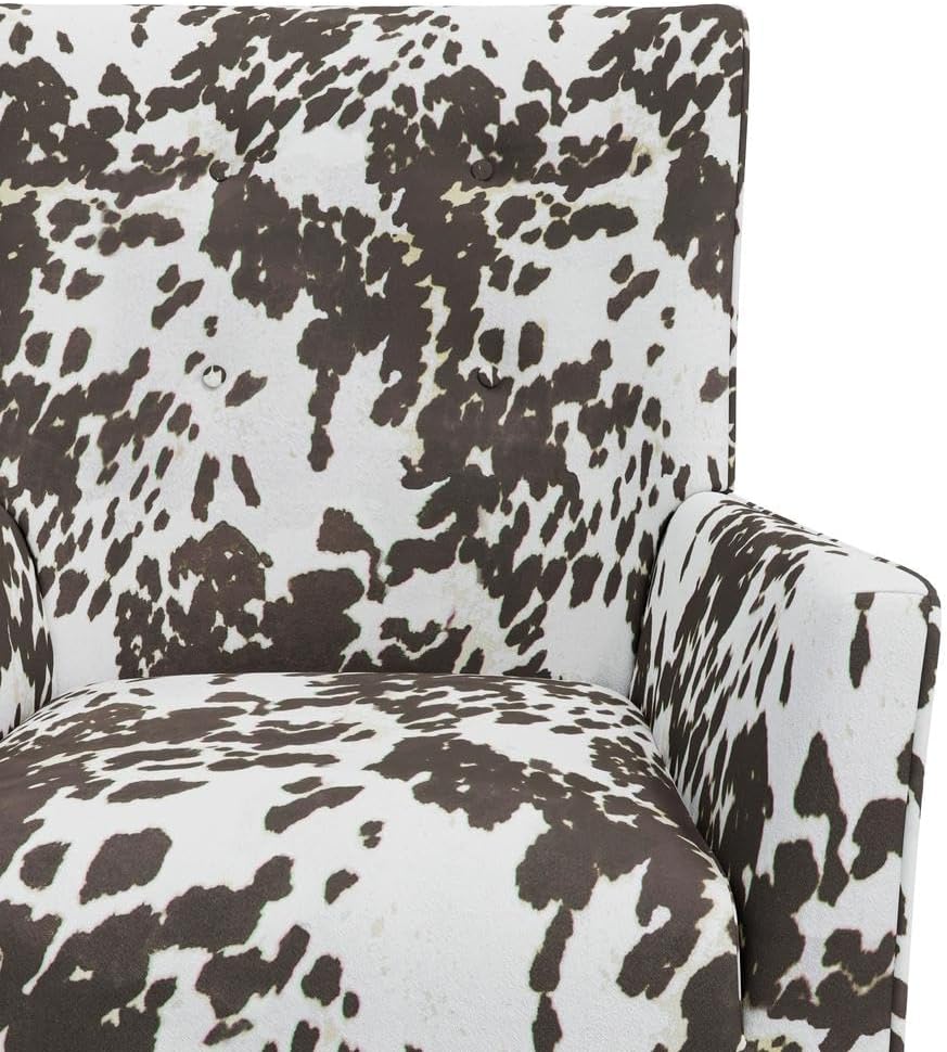 Shelter High Back Wingback Arm Chair in Velvet Brown Cow Print - Accent Chair for Living Room