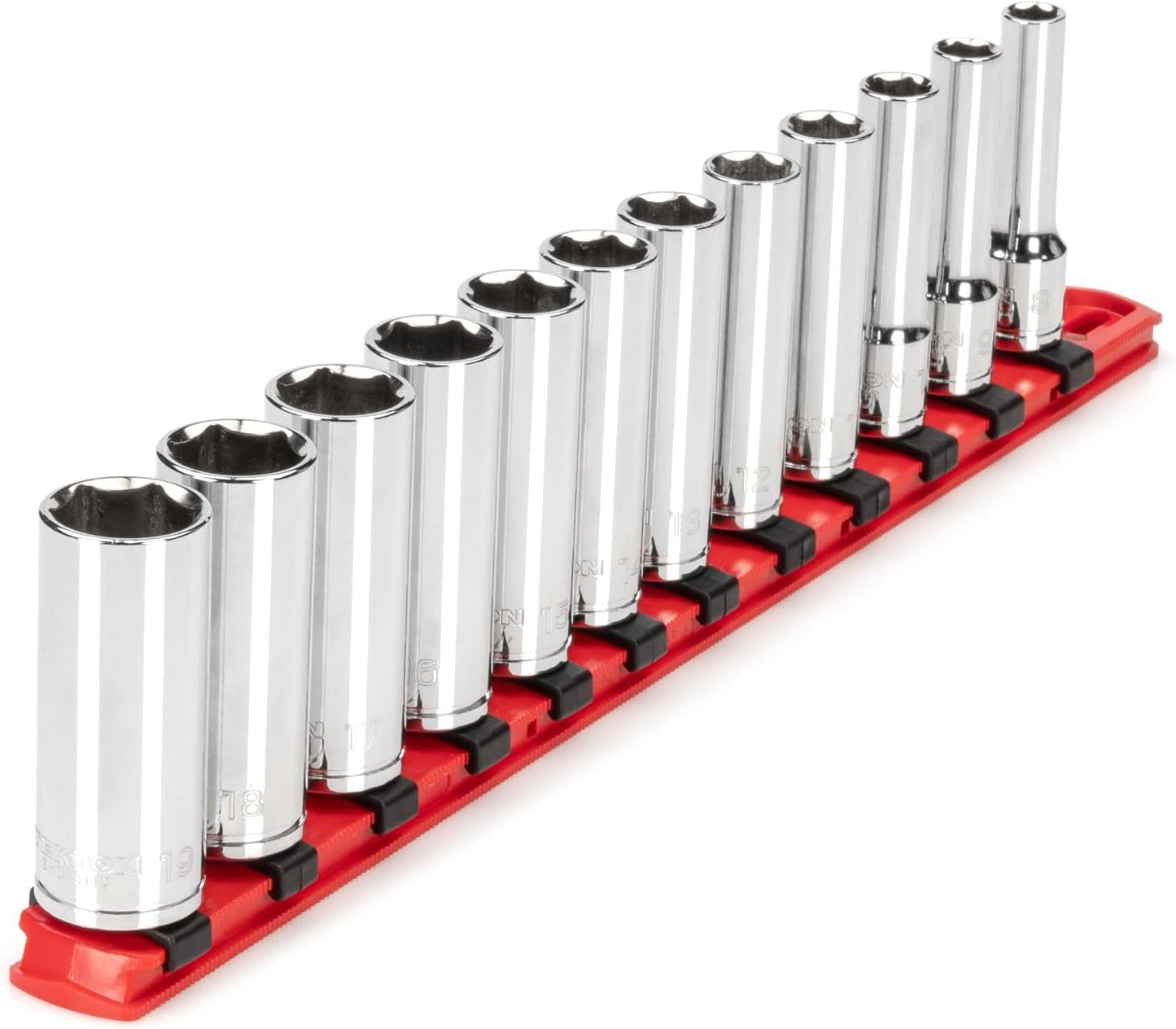 TEKTON 3/8 Inch Drive 6-Point Socket Set with Rails and Tray, 38-Piece (6-24 mm) | SHD91211
