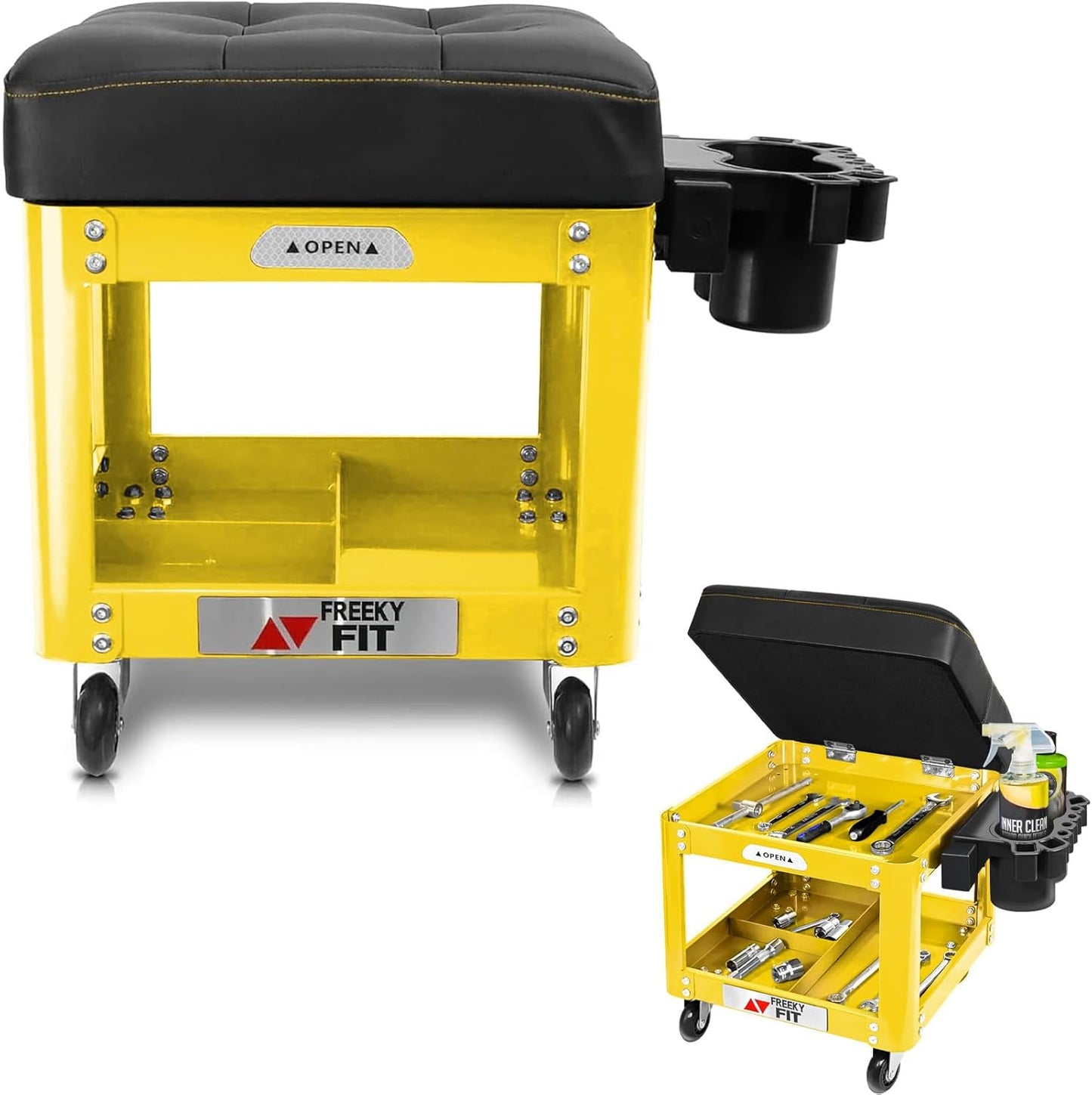 Rolling Creeper Garage Shop Seat for Men, Padded Mechanics Stool with Tool Tray Storage for Garage, Rolling Workshop Stool with Wheels, Auto Creeper Seat, 330 LBS Capacity, Heavy Duty, Black