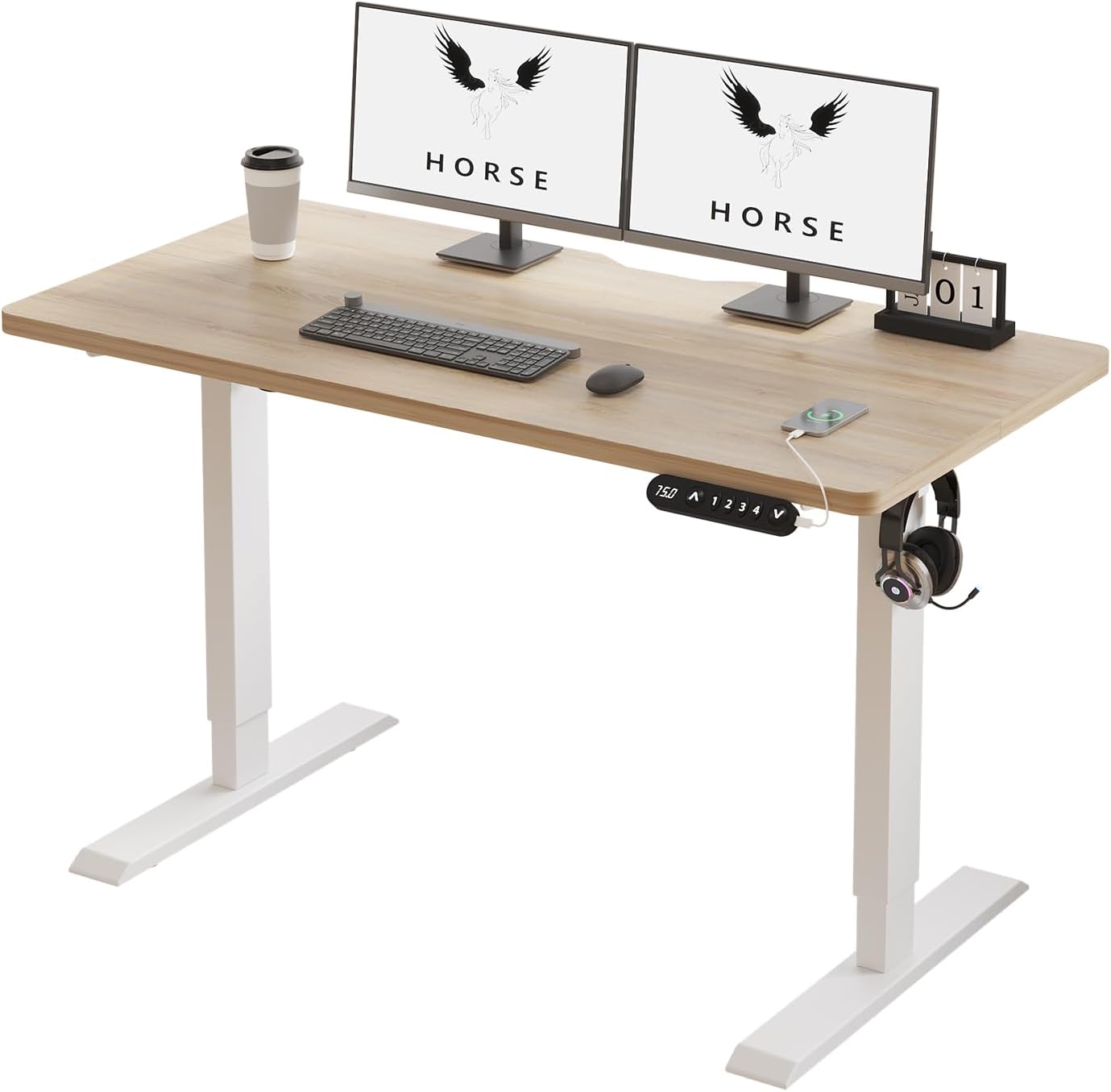 48 X 24 inch Electric Height Adjustable Standing Desk, Computer Table for Home Office Desk with Black Frame & Rustic Brown Top