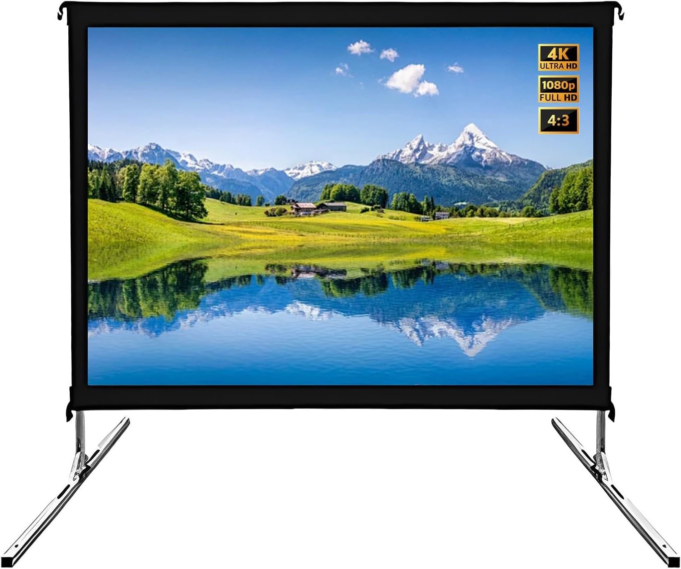 4K HD Portable Projector Screen with Stand and Carry Bag, Aluminum Frame, 4:3 16:9 Outdoor Movie Screen for Camping Backyard Home Theater(120" (16:9))