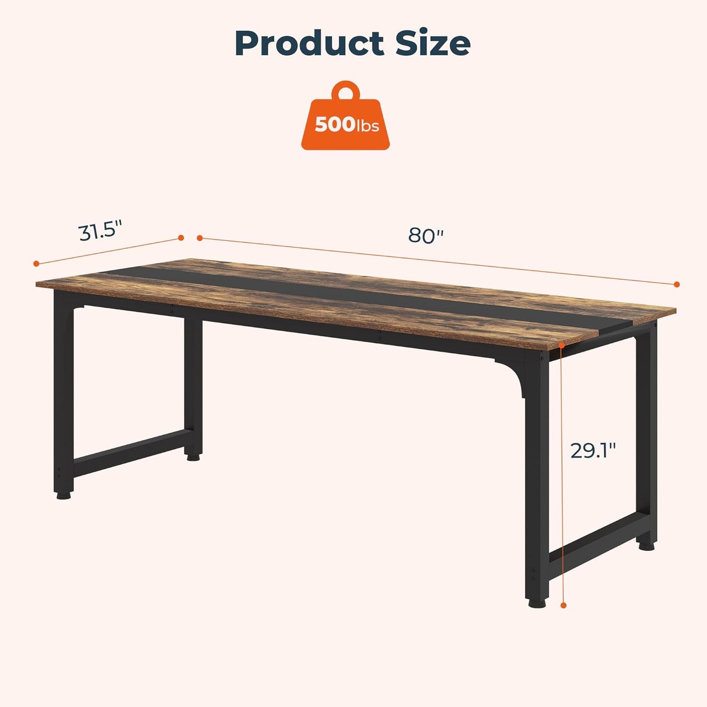 Large Office Computer Desk with Thicken Frame, 79.53 x 31.5 inch Modern Simple Workstation Business Furniture for Home Office, Rustic/Black