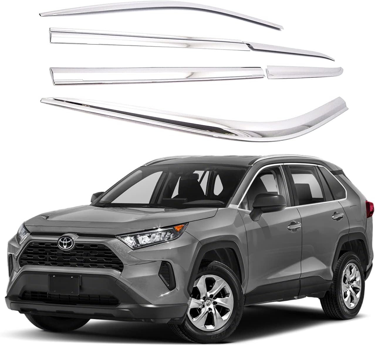 AUTOCLOVER Tape-On Rain Guards Window Visors 6 Pcs Set for Toyota Rav4 2019 2020 2021 2022 2023 2024 2025 / Window Deflectors, Out-Channel Vent Shades (Smoked)