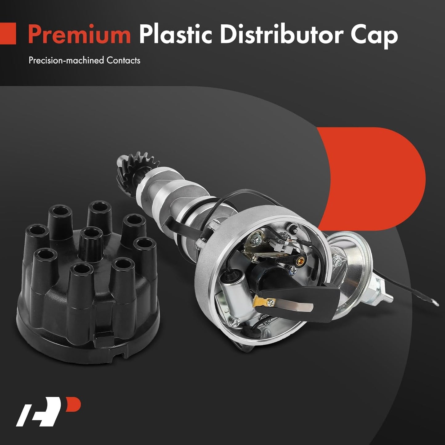 A-Premium Ignition Distributor with Cap and Rotor Compatible with Ford F-100, F-250, F-350, Mustang, Galaxie, LTD, Skyliner, M-400, Victoria & AC Shelby Cobra & Edsel Bermuda, Pacer, Roundup, Villager