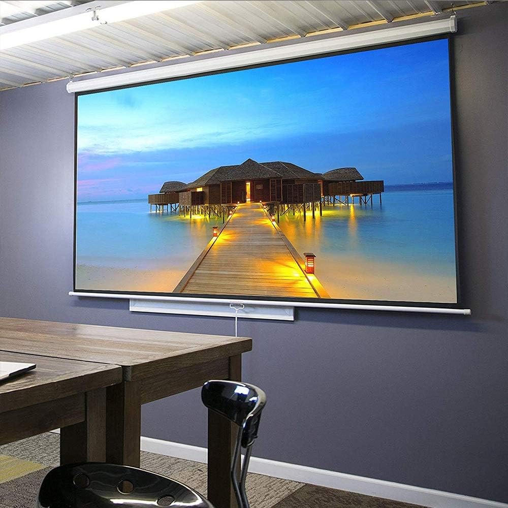 60-84 Inch 16:9 Manual Pull Down Projector Screen Self Locking Matte White Fabric Fiber Glass Movie Screen for Home Theater (Size : 60 inch) ()