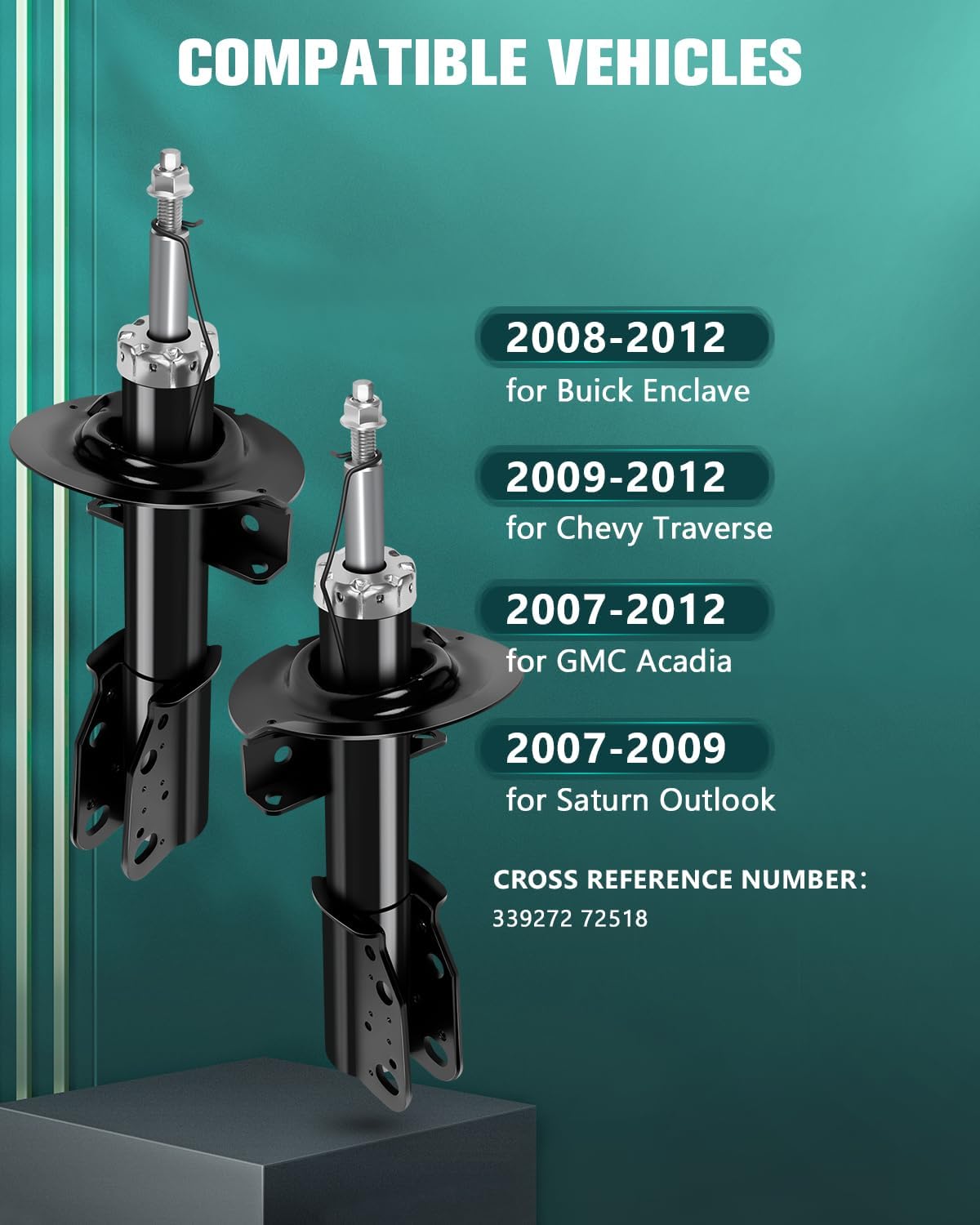 AUTOMUTO 2 Pcs Struts Shock Absorbers Compatible with 2008-2012 for Buick Enclave,2009-2012 for Chevy Traverse,2007-2012 for GMC Acadia,2007-2009 for Saturn Outlook with 339272 Auto Shocks - Front