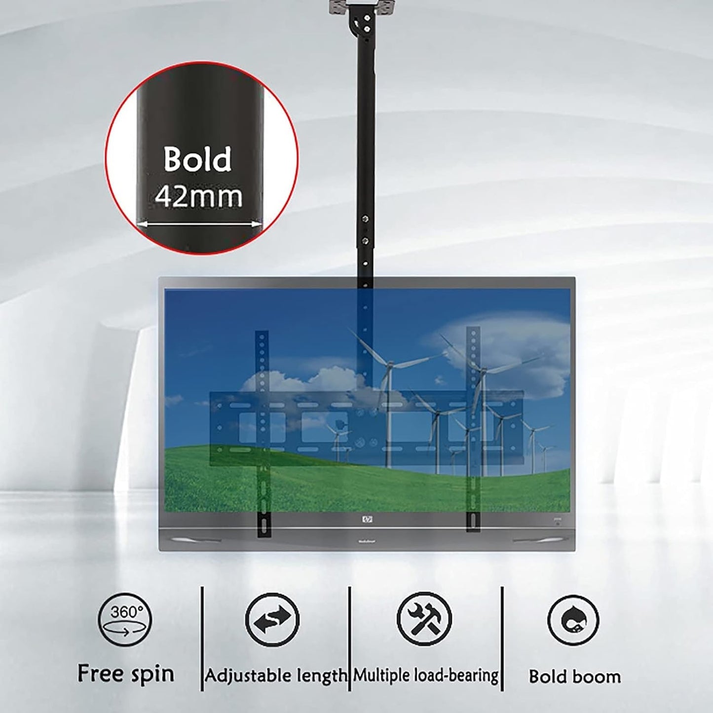 Adjustable Ceiling TV Mount Bracket - 360° Rotation Tilt Swivel TV Mount, Fits 40-80inch LED Screen Display, Can 90° Flip Down, Supports up to 45kg