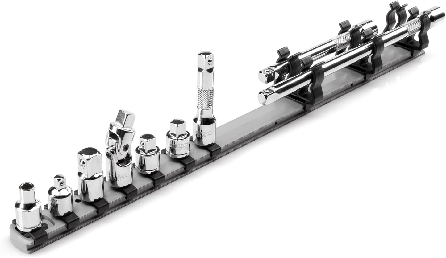 TEKTON 1/4, 3/8, 1/2 Inch Drive Extension and Accessory Set with Rails and Tray (27-Piece) | SHA99201