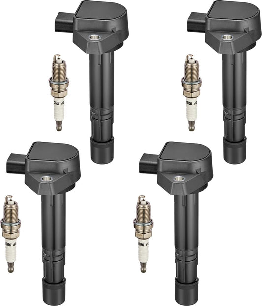 BDFHYK Ignition Coil Pack and Iridium Spark Plugs Compatible With Honda 2001-2005 Civic 2001-2005 Acura EL 1.7L L4 UF400 ZFR6FGP, Sets of 4