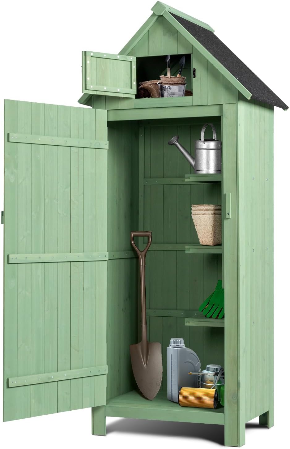 VINGLI Outdoor Wooden Storage Shed, Garden Shed Outside Tool Cabinet with Safety Latch, Patio Storage Organizer (Dark Grey)