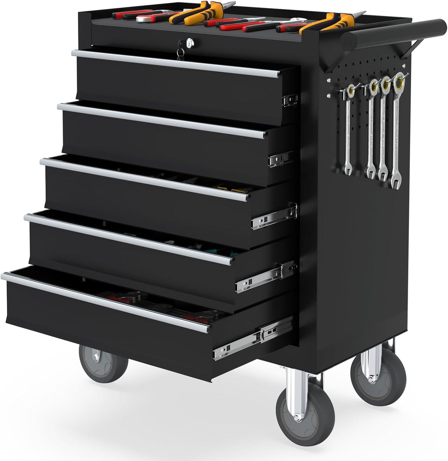 5 Drawers Rolling Tool Chest, Portable Storage Tool Box with Wheels, Rolling Tool Box with Lock for Warehouse, Garage, Repair Shop and Tool Room