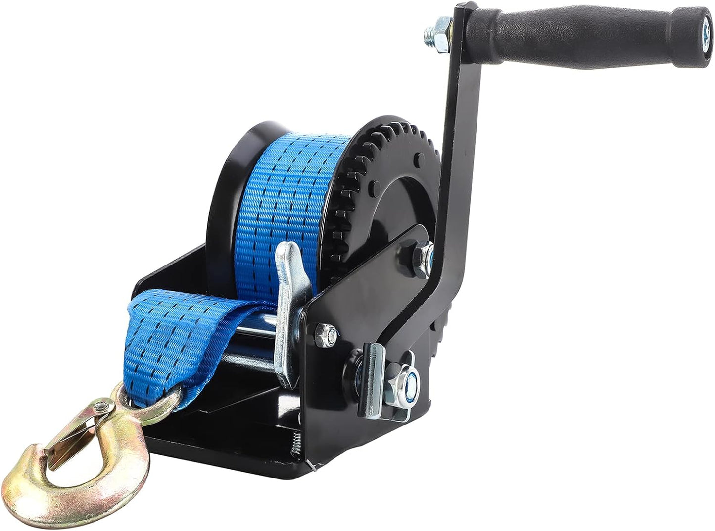 Boat Trailer Winch Hand Winch 3200lbs Heavy Duty Hook with 10m (33ft) Polyester Strap Hand Crank Winch, Two Way Ratchet Manual Winch for Trailer ATV Boat