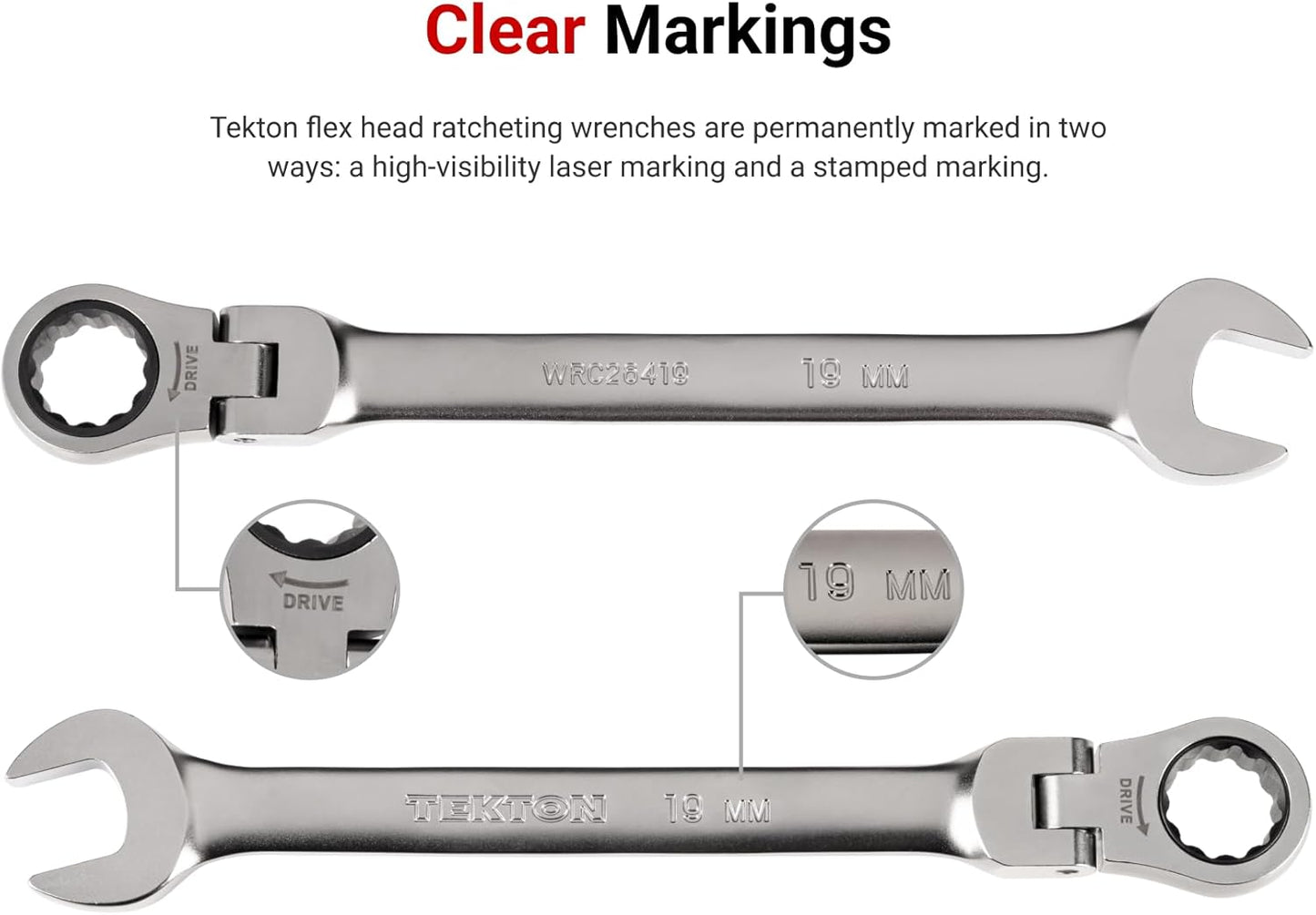 TEKTON Flex Head 12-Point Ratcheting Combination Wrench Set with Modular Organizers, 14-Piece (6-19 mm) | WRC95302