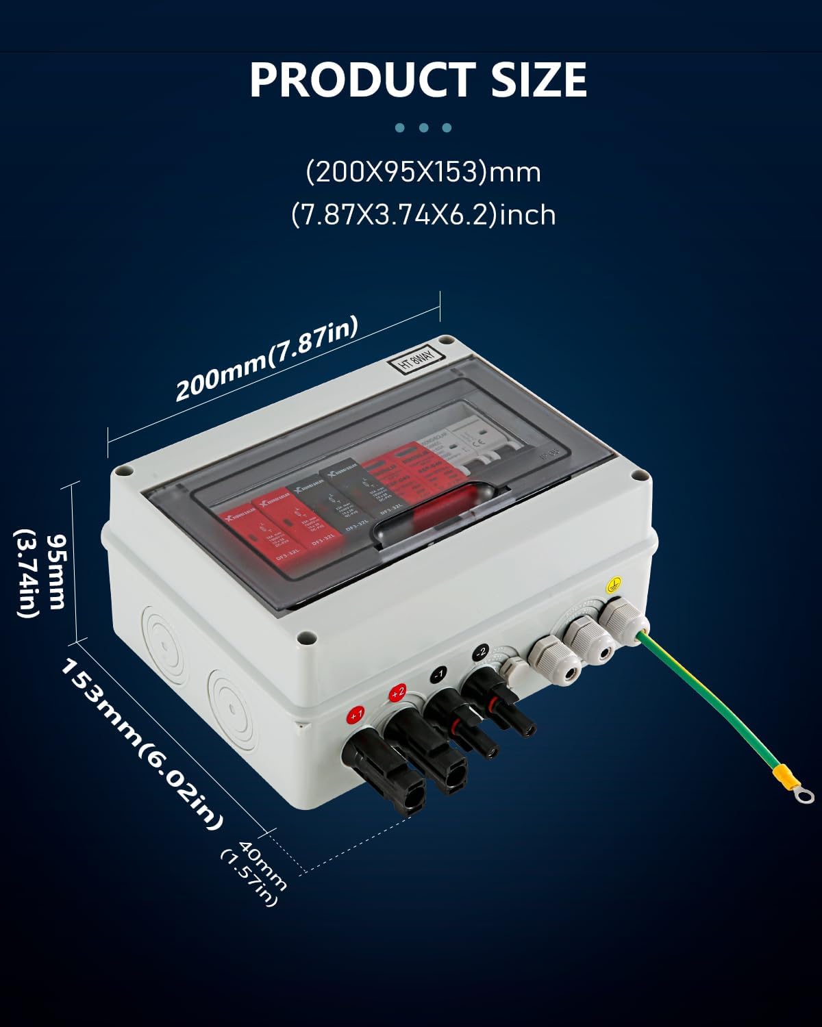 VOU 600V Solar DC PV Combiner Box,2 String with Lightning Arrester Connector for On/Off Grid Solar Panel System,2 Input 1 Out 15A Rated Current Fuse,63A Circuit Breaker,IP65 Waterproof,MCB,SPD