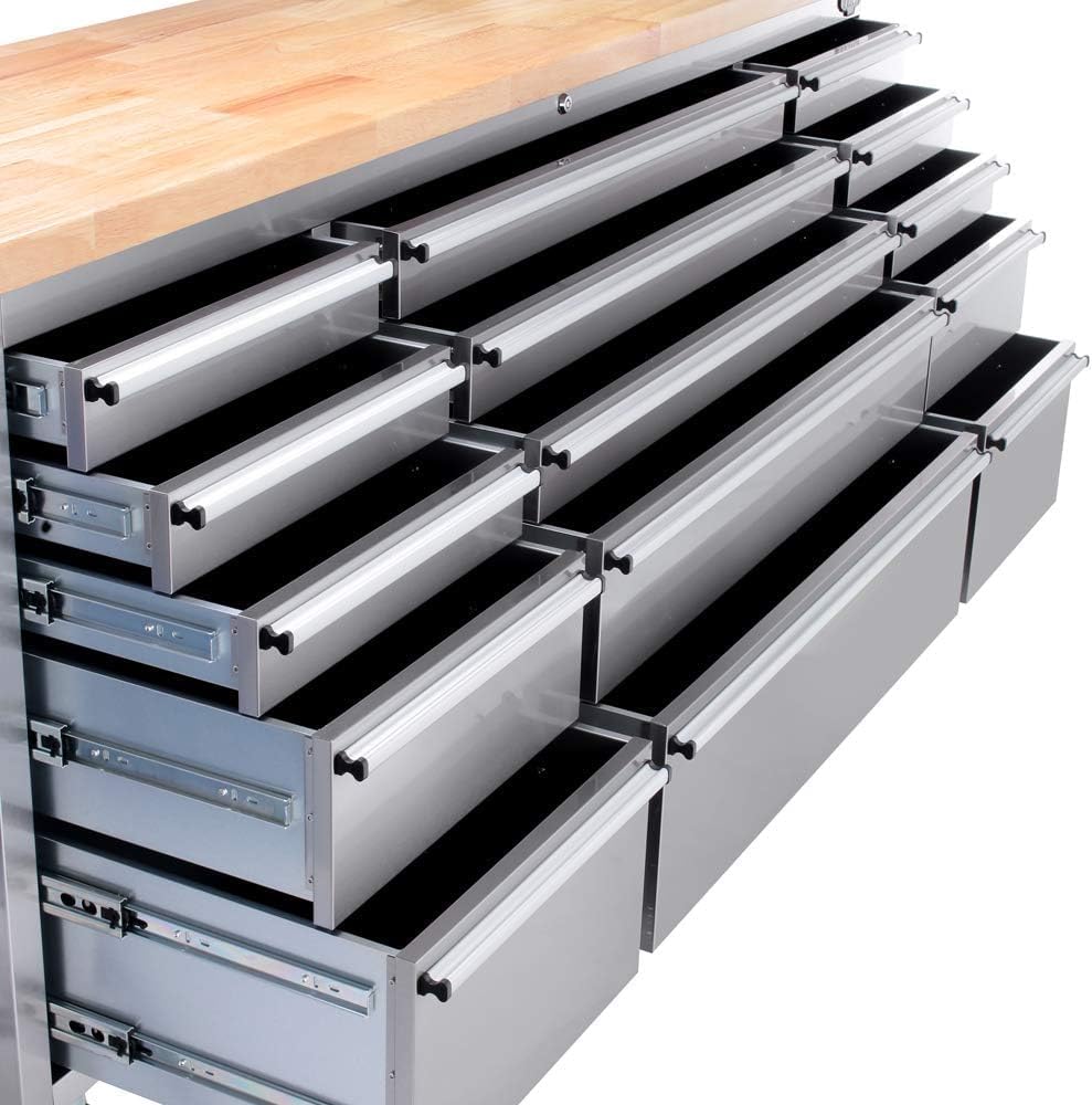 2 Pack - 72" Stainless Steel Rolling Tool Chest with 15 Drawers, Mobile Workbench, Assembled Large Tool Box Lockable Storage Cabinet with Wheels for Garage Workshop (2 × HTC7215W1)