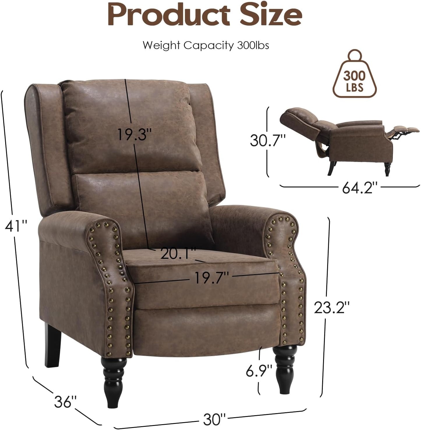 STARY Faux Leather Pushback Recliner Chair for Living Room Bedroom RV
