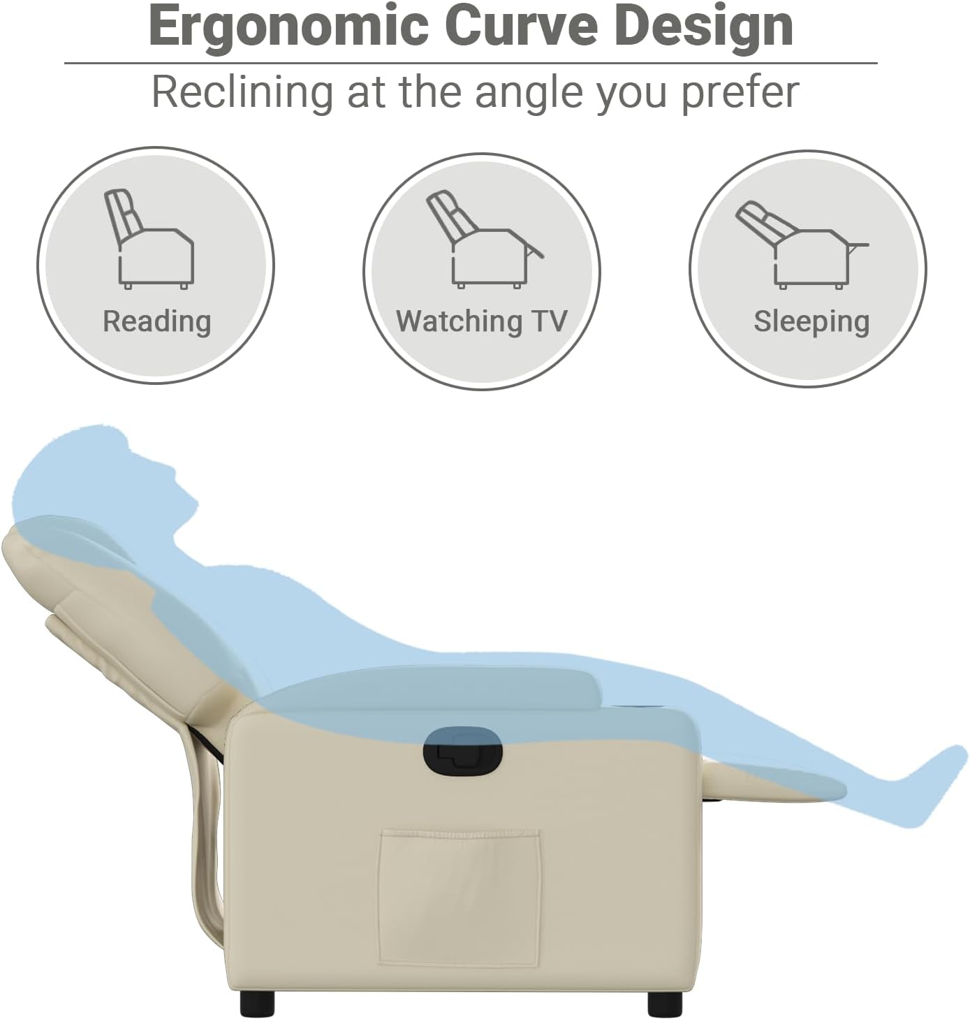 vidaXL Manual Recliner Chair for Living Room, Adjustable Recliner with Padded Seat & Backrest, Home Theater Seating with Side Pocket & Cup Holders, Cream Leather