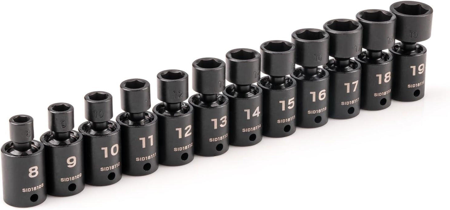 TEKTON 3/8 Inch Drive 6-Point Universal Joint Impact Socket Set with Case, 34-Piece (1/4-1 in., 6-24 mm) | SID97303