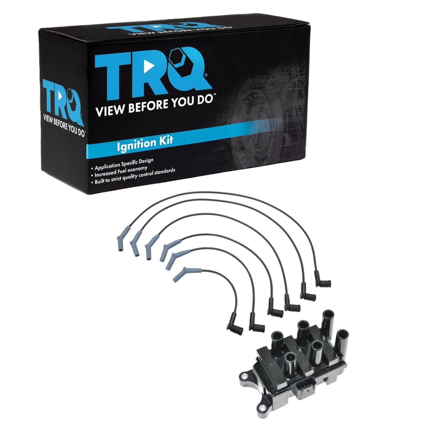 TRQ Ignition Kit Ignition Coil Spark Plugs Wire Set Compatible with 2003-2004 Ford Focus