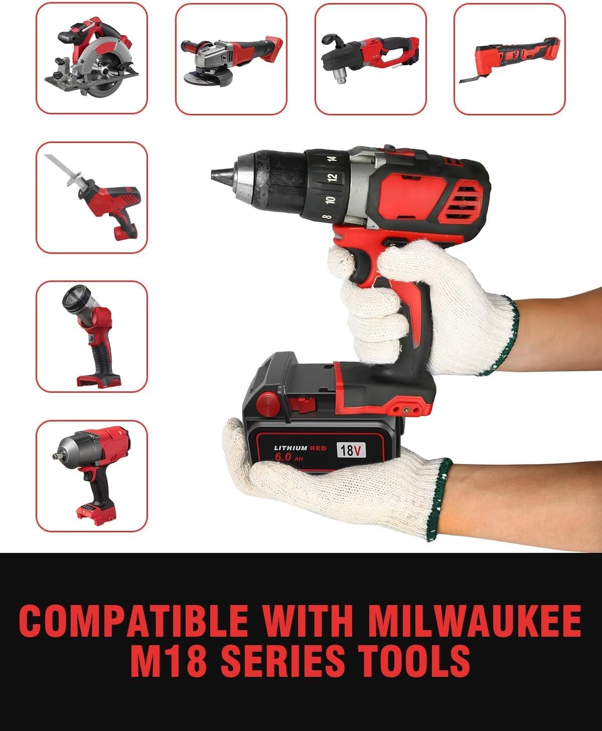 8 Pack 18V Replacement Battery for Milwaukee M18 Battery 6.0Ah, Compatible with 48-11-1850, 48-11-1840, 48-11-1860, and More Cordless Power Tools