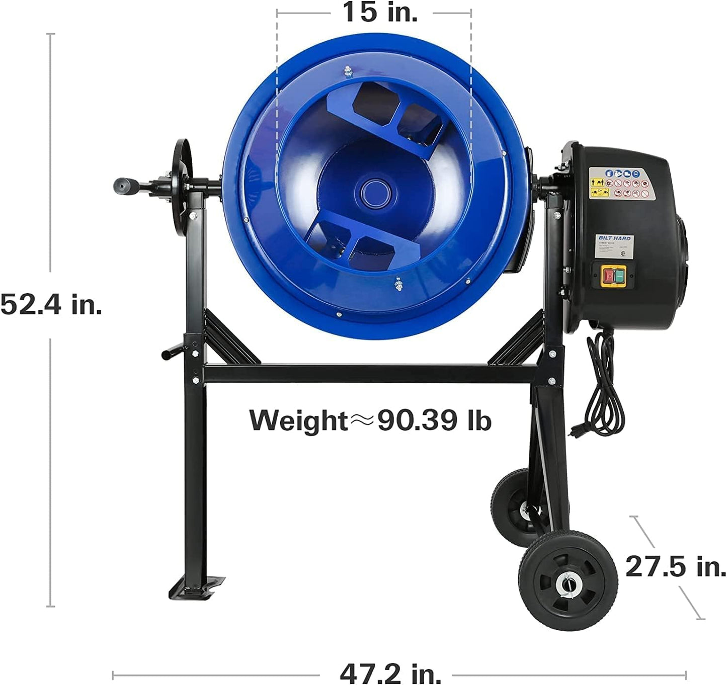 BILT HARD Electric Cement Mixer, 4 Cubic Ft. 550W Portable Concrete Mixer Machine, Wheelbarrow Cement Mixing Tools for Stucco