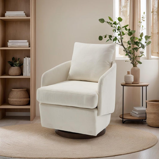 Beige Swivel Accent Chair,Comfy 360-Degree Swivel Barrel Chair with Back Pillow Living Room Bedroom Accent Arm Chairs Small Modern Upholstered Single Office Club Sofa Chair,Chenille