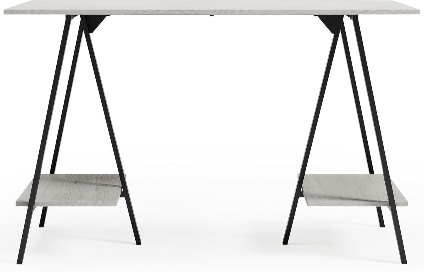 Signature Design by Ashley Bayflynn Modern Home Office Desk or Drafting Table with Sawhorse Legs, White & Black