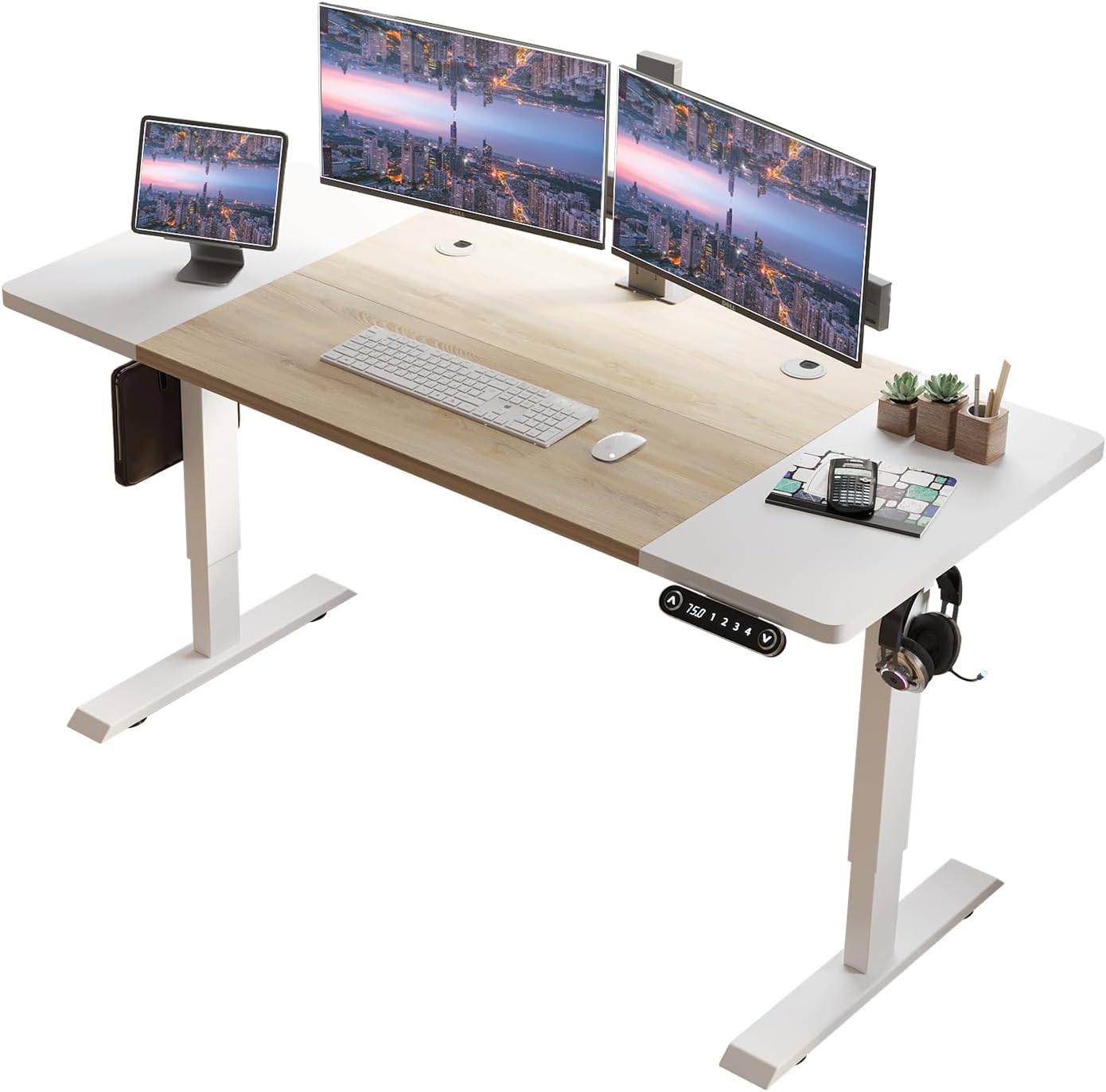 48 X 24 inch Electric Height Adjustable Standing Desk, Computer Table for Home Office Desk with Black Frame & Rustic Brown Top