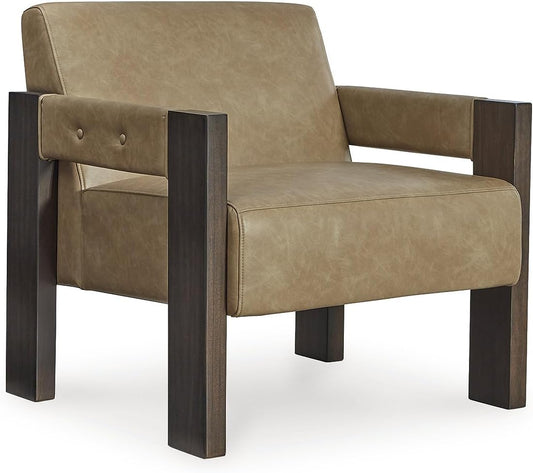 Signature Design by Ashley Adlanlock Contemporary Faux Leather Upholstered Solid Wood Accent Chair, Light Brown & Dark Brown