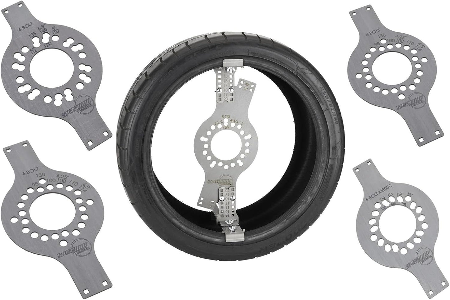 Speedway Motors WheelWise™ Wheel Fitment Tool Master Kit, 4-5-6 Lug Patterns, Laser Cut 10 Gauge Steel, Accurate Backspace & Offset Measurement, Includes Carriage Bolts & Wing Nuts