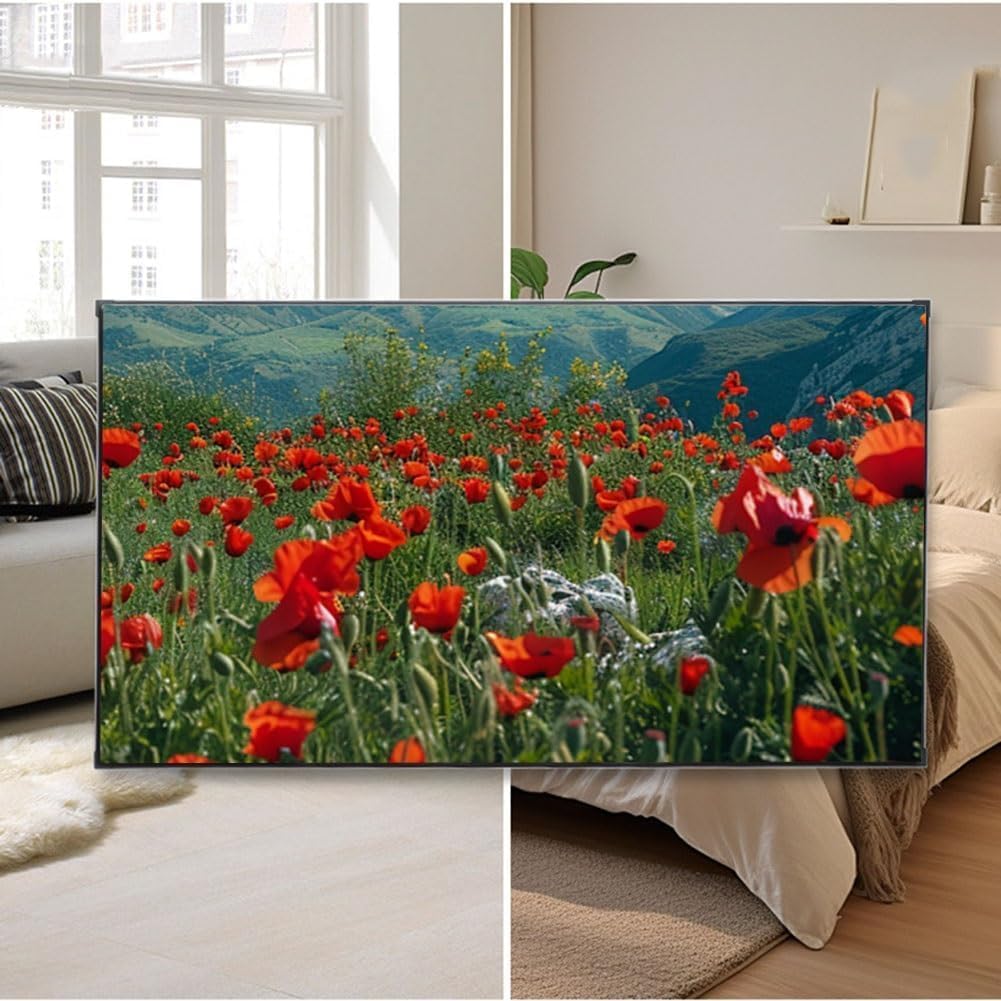 72 Inch Projector Screen with Fixed Frame, 16:9 Wall-Mounted Movie Theater Screen for Home & Backyard Use