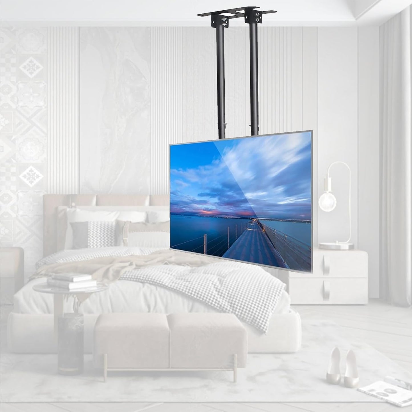 Adjustable Ceiling TV Mount Bracket,2 Post Single Sn TV Mount,Tilt TV Mount for 55-120 Inch TVs,Ceiling Mount, Max 900x600mm