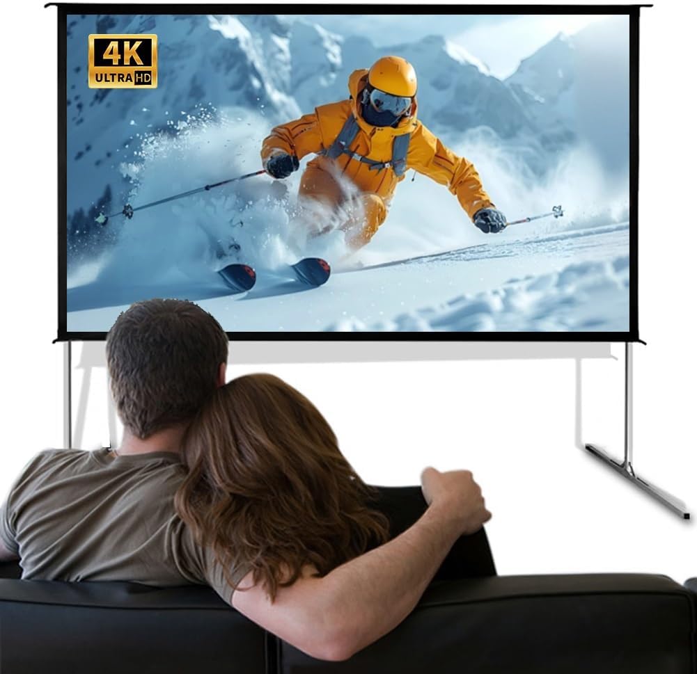 4K HD Portable Projector Screen with Stand and Carry Bag, Aluminum Frame, 4:3 16:9 Outdoor Movie Screen for Camping Backyard Home Theater(120" (16:9))