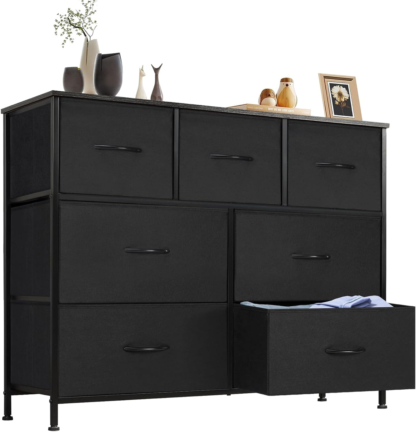 Sweetcrispy Dresser, Dresser for Bedroom Drawer Organizer Storage Drawers, Fabric Storage Tower with 8 Drawers, Chest of Drawers with Steel Frame, Wood Top for Nursery, Living Room, Closet