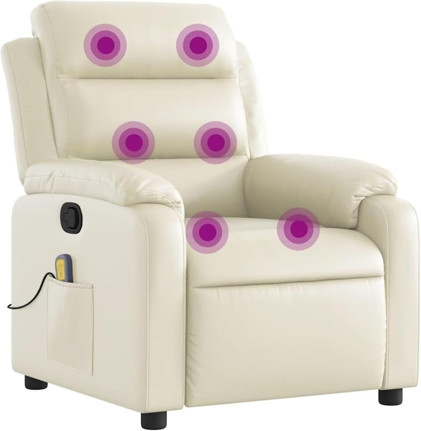 vidaXL Massage Recliner Chair with 6-Point Vibration Massage and Convenient Side Pocket, Grey Leather Rocker, Adjustable Backrest & Footrest Lounge Seat for Living Room, USB Charge Port