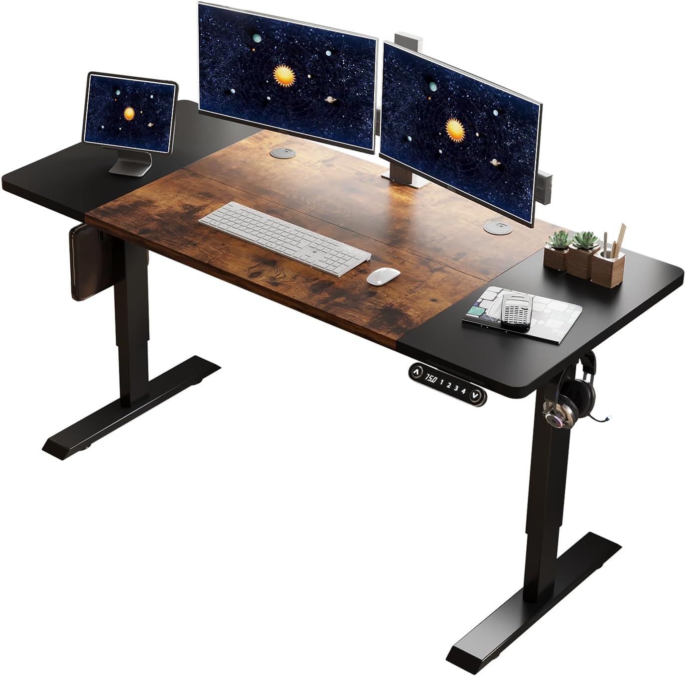 48 X 24 inch Electric Height Adjustable Standing Desk, Computer Table for Home Office Desk with Black Frame & Rustic Brown Top