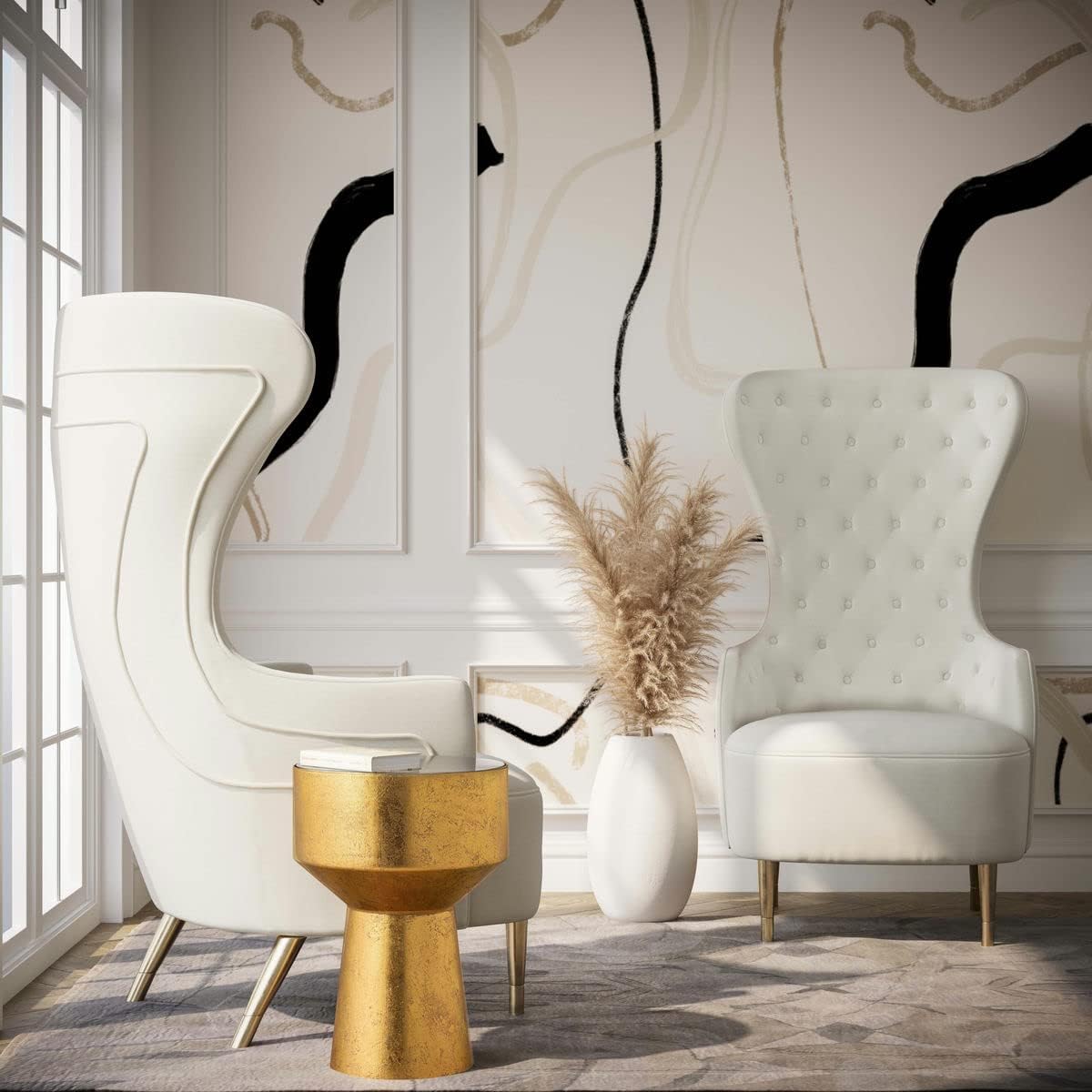 TOV Furniture Jezebel 19.7" Modern Velvet Wingback Chair in Cream