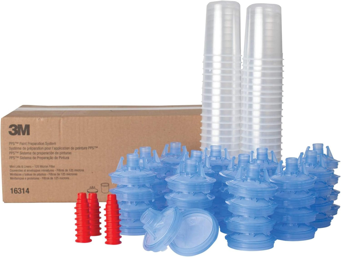 3M PPS (Original Series) Paint Spray Gun Cup Lids and Liners Kit, 16325, Large, 28 oz, 125-Micron Filter, Use w/ Paint Gun for Cars, Furniture, Home, 25 Disposable Lids and Liners, 10 Sealing Plugs