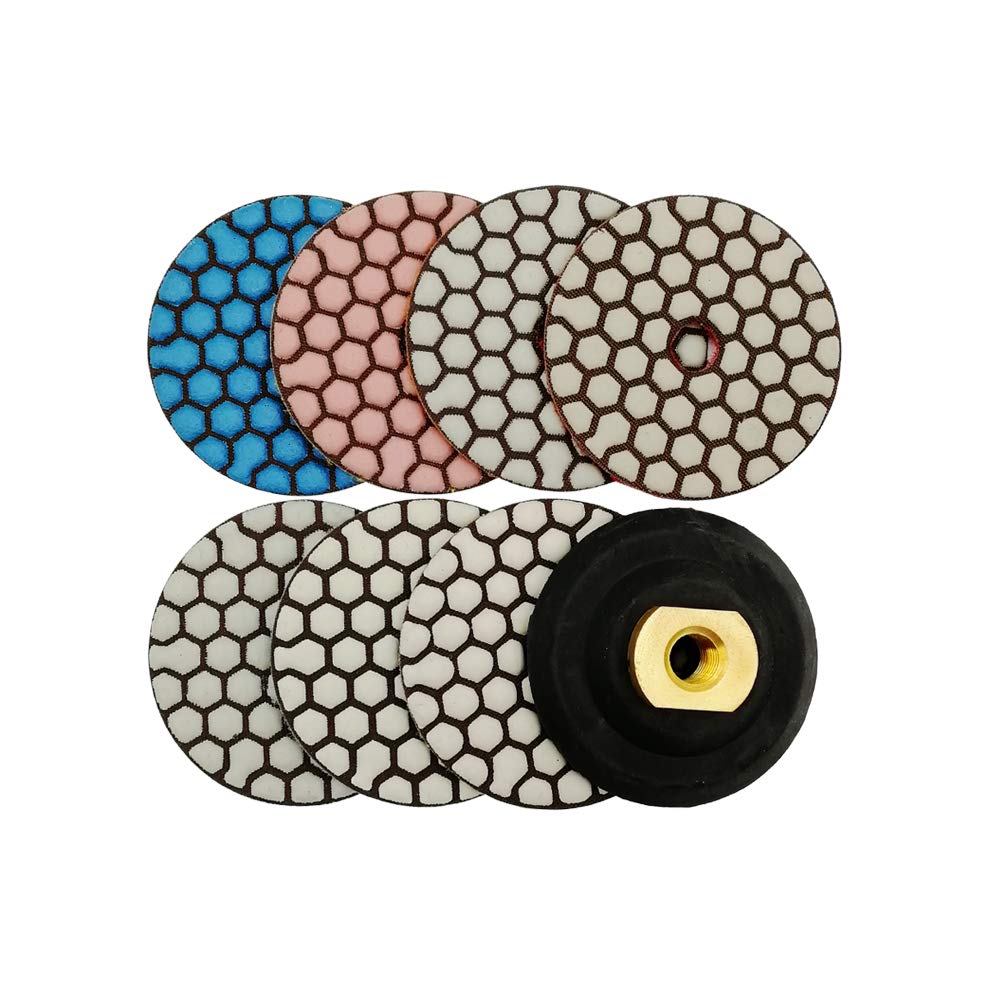 SHDIATOOL 5 Inch Dry Diamond polishing Pads Grit 50 for Granite Marble Quartz(7-Pack)