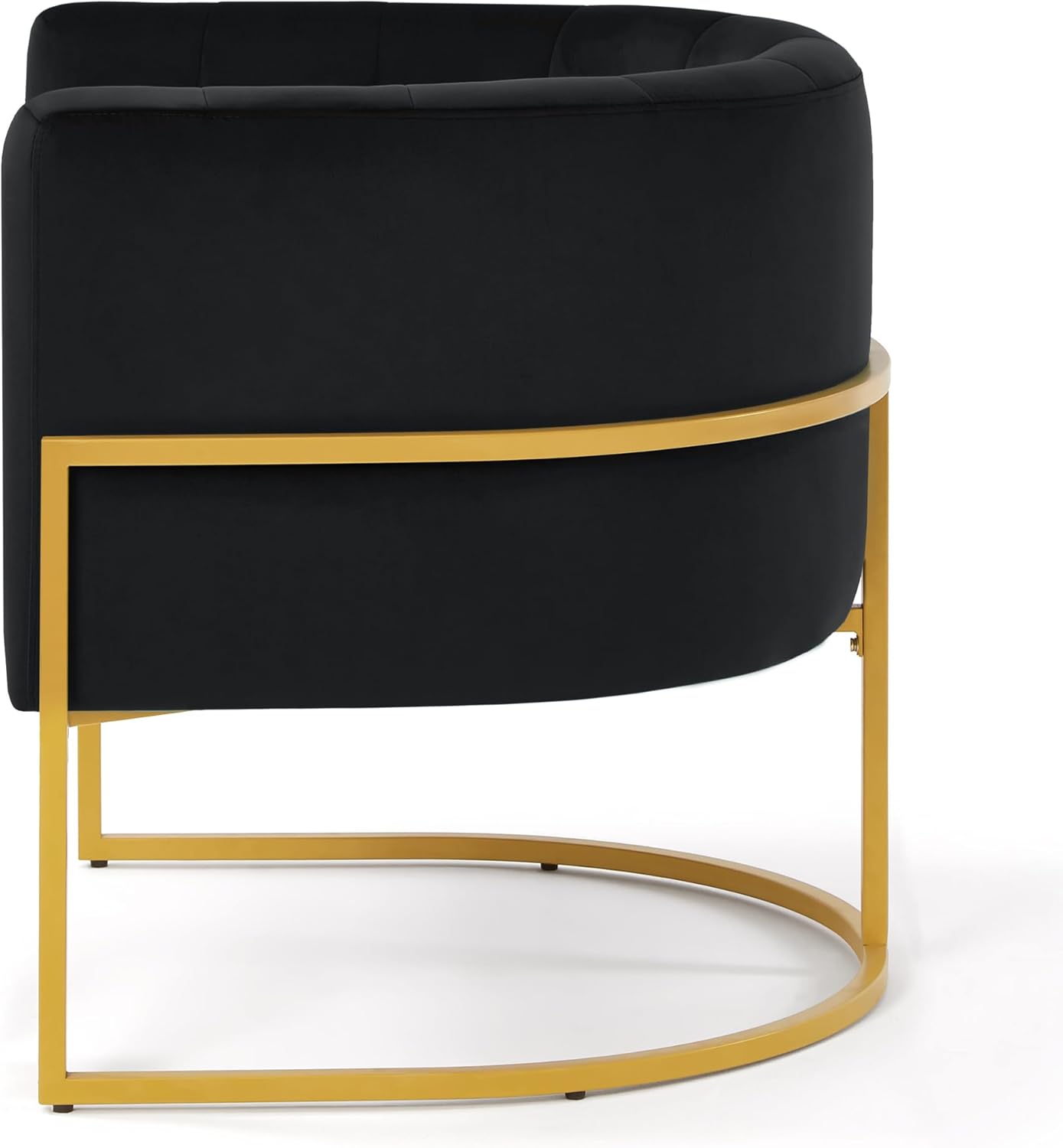 Setawix Velvet Accent Barrel Chairs Set of 2,Upholstered Arm Chairs for Living Room Bedroom,Channel Tufted Club Chair,Mid Century Modern Round Single Sofa Chair with Golden Metal Leg (Black 1 Pair)