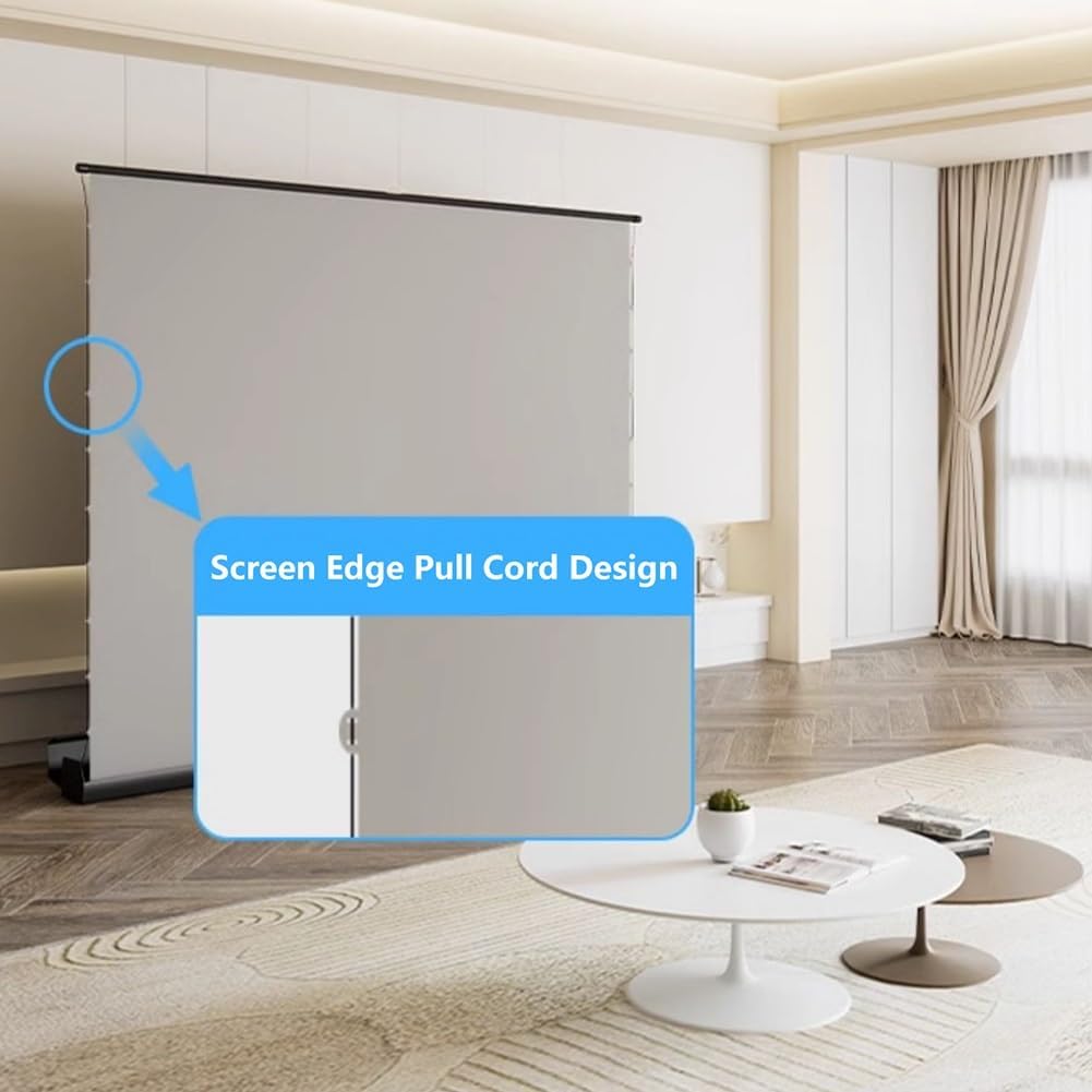 60/72/80/92in 4K HD Movie Screen with Adjustable Height, 3D Ultra HD Floor Pull Up Scissor Backed Projector Screen for Outdoor Indoor(72 Inch)