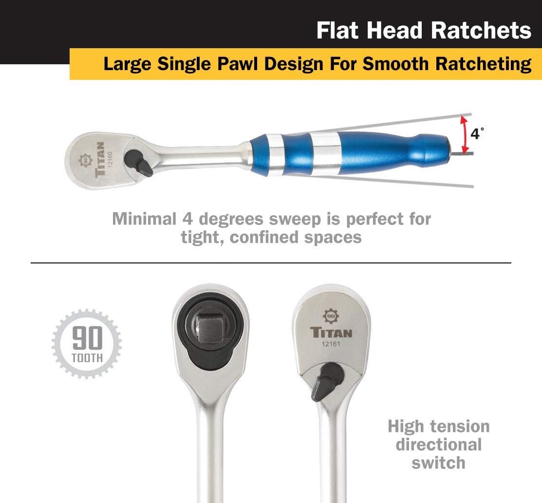 Titan 12175 5-Piece 90-Tooth Swivel Head and Flat Head Ratchet Set