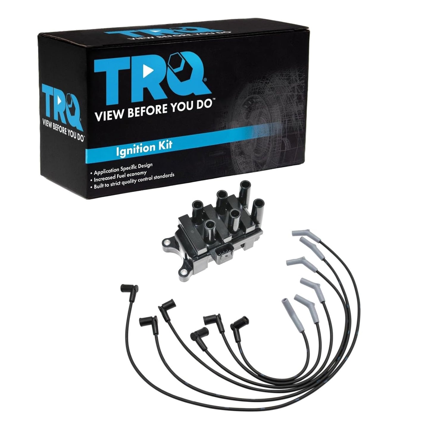 TRQ Ignition Kit Ignition Coil Spark Plugs Wire Set Compatible with 2003-2004 Ford Focus