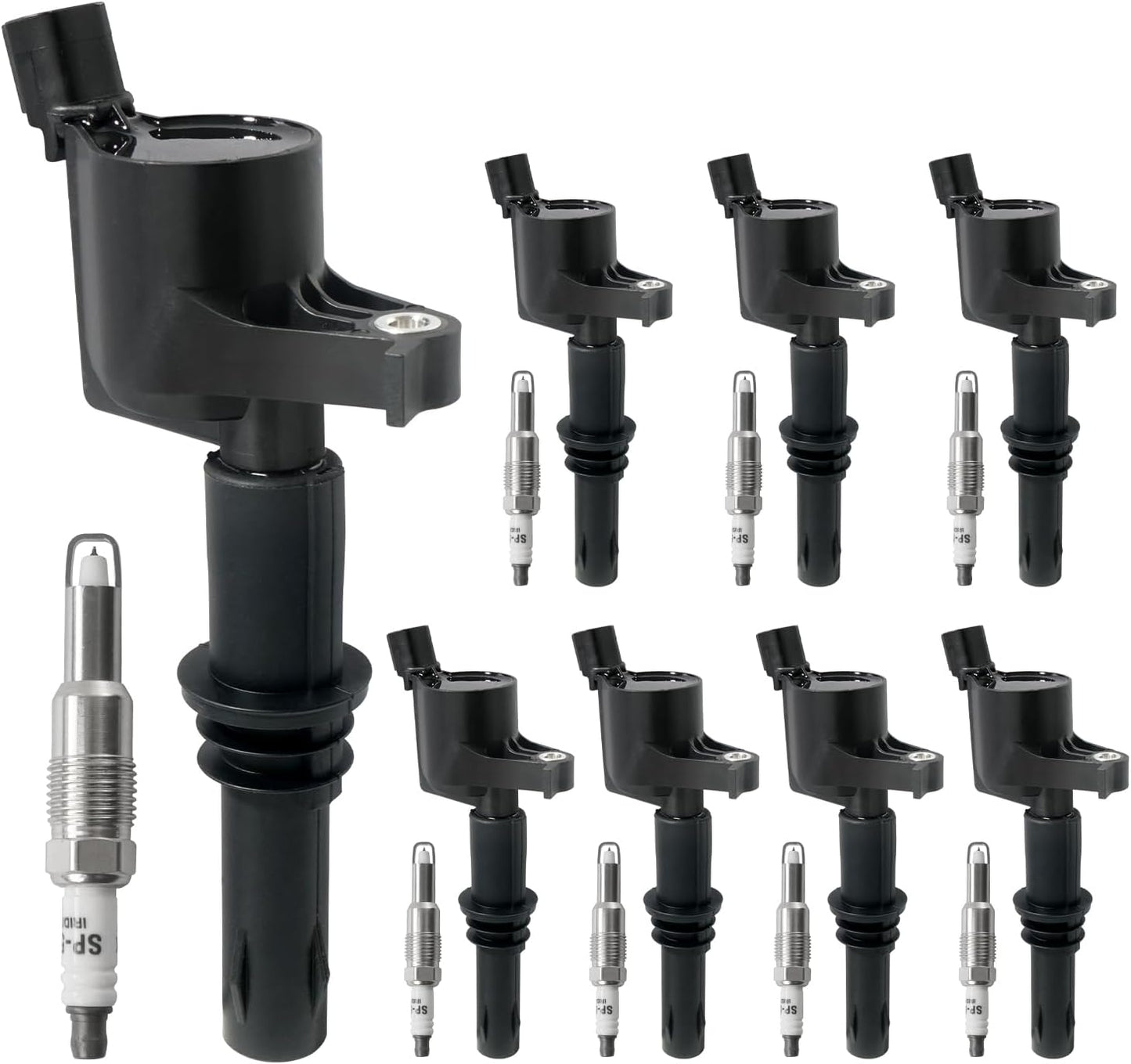 Set of 8 Ignition Coil Packs & Spark Plugs Compatible with 5.4L V8 2004-2008 Ford Expedition F150 F250 F350 Super Duty, Lincoln Mark LT Navigator Replace DG511 FD508 C1541 SP546 (Straight Black Boot)