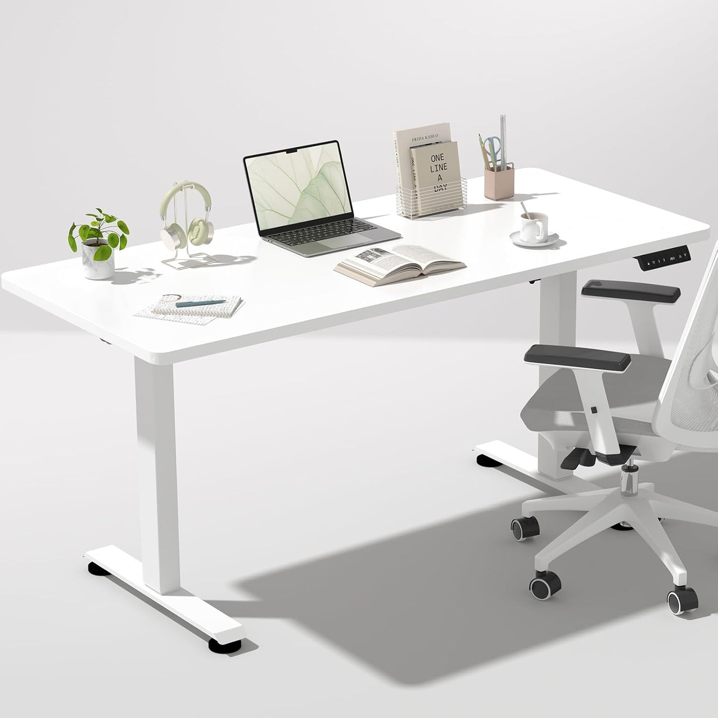 Veken 47.2" Standing Desk, Adjustable Height Office Desk with Wood Desktop, Computer Table for Home Work, Study and Gaming, Small Spaces, Modern Furniture,Brown